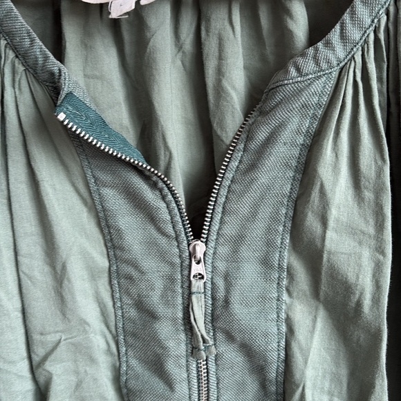 Anthropologie Hei Hei Hilltop Ruched Olive Green Linen Blend Zip Bomber Jacket L - Picture 10 of 12